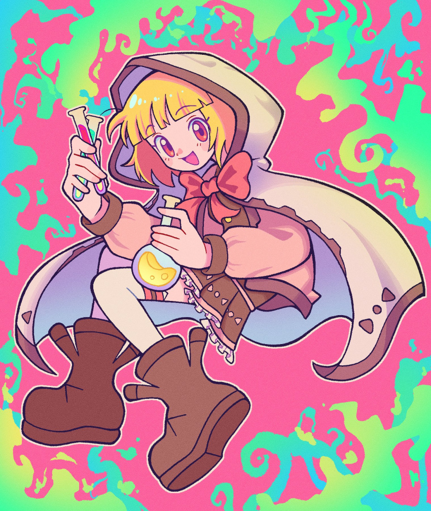 1girl, blonde_hair, blunt_bangs, bob_cut, boots, borrowed_character, bow, bowtie