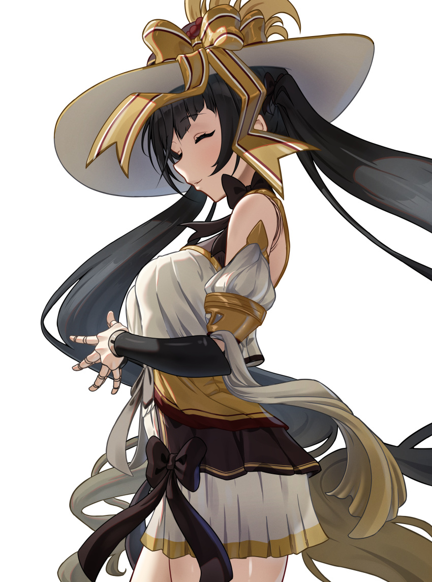 1girl, absurdres, black_hair, closed_eyes, closed_mouth, commentary, commission, detached_sleeves