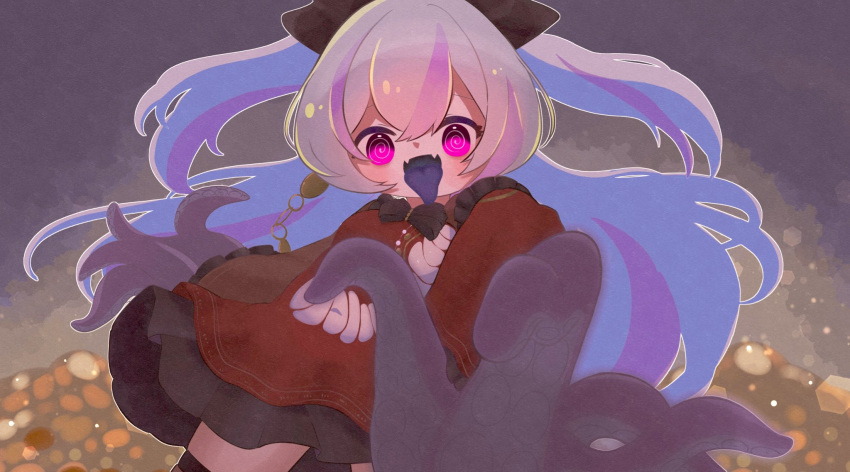 1girl, @_@, adventure_(azur_lane), azur_lane, black_ribbon, blue_hair, blue_tongue, colored_tongue