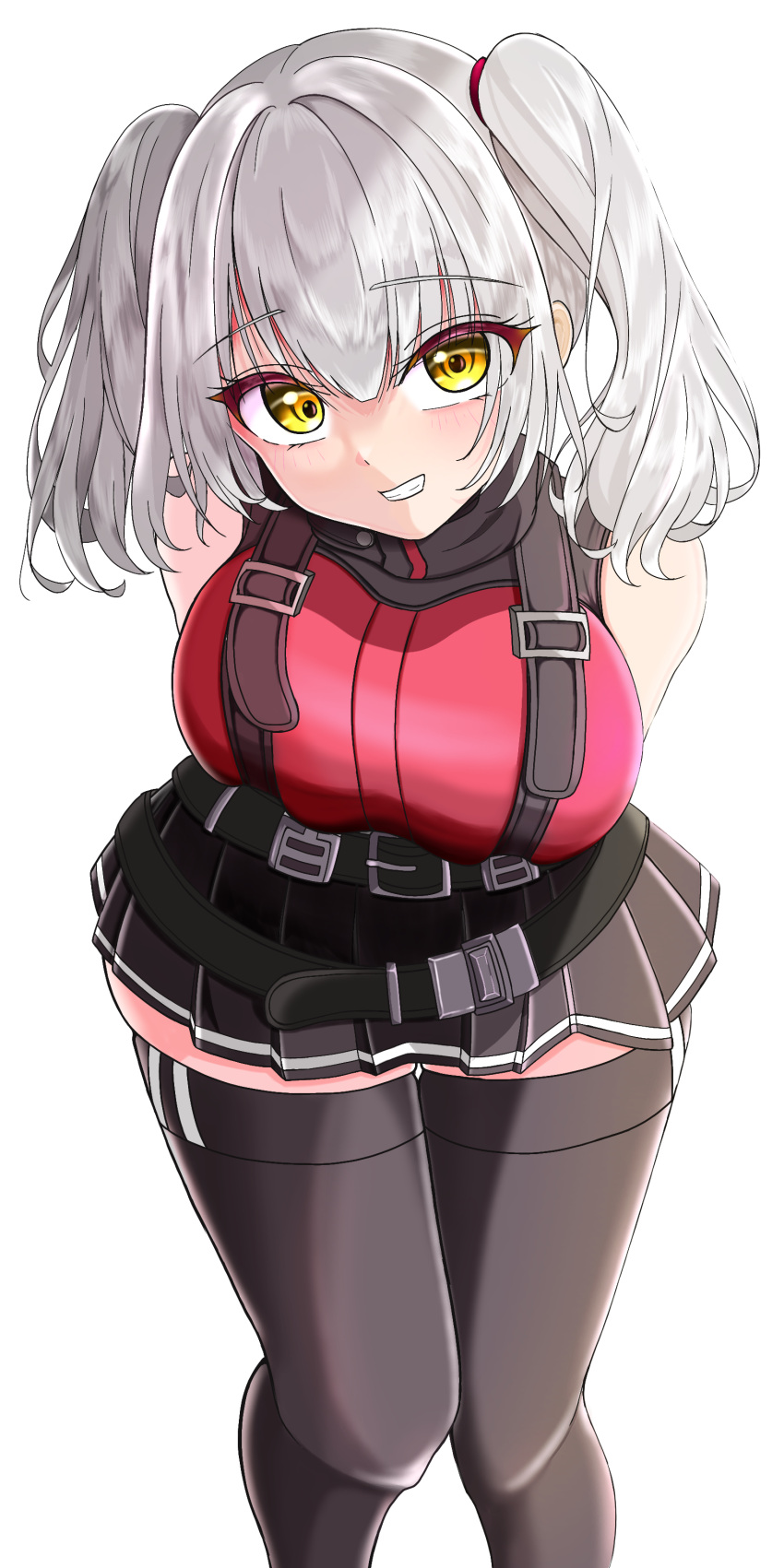 1boy, 1girl, absurdres, bare_shoulders, belorta_(nikke), black_gloves, black_thighhighs, breasts