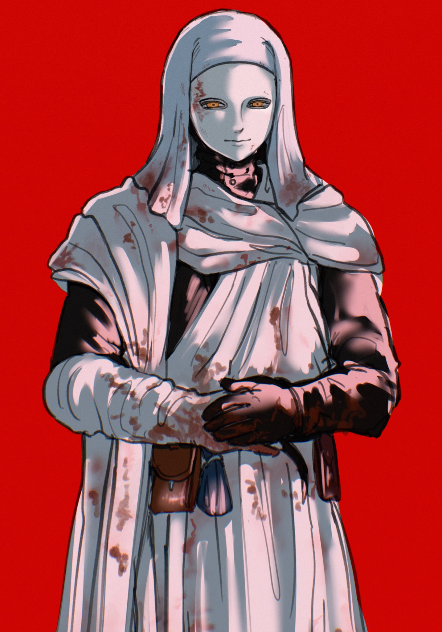 1boy, black_gloves, blood, blood_on_clothes, closed_mouth, commentary, elden_ring, gloves