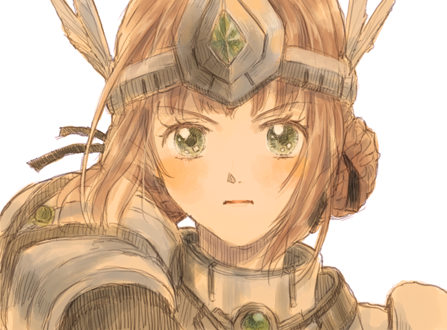 1girl, armor, brown_hair, close-up, closed_mouth, commentary_request, duvalie, eiyuu_densetsu