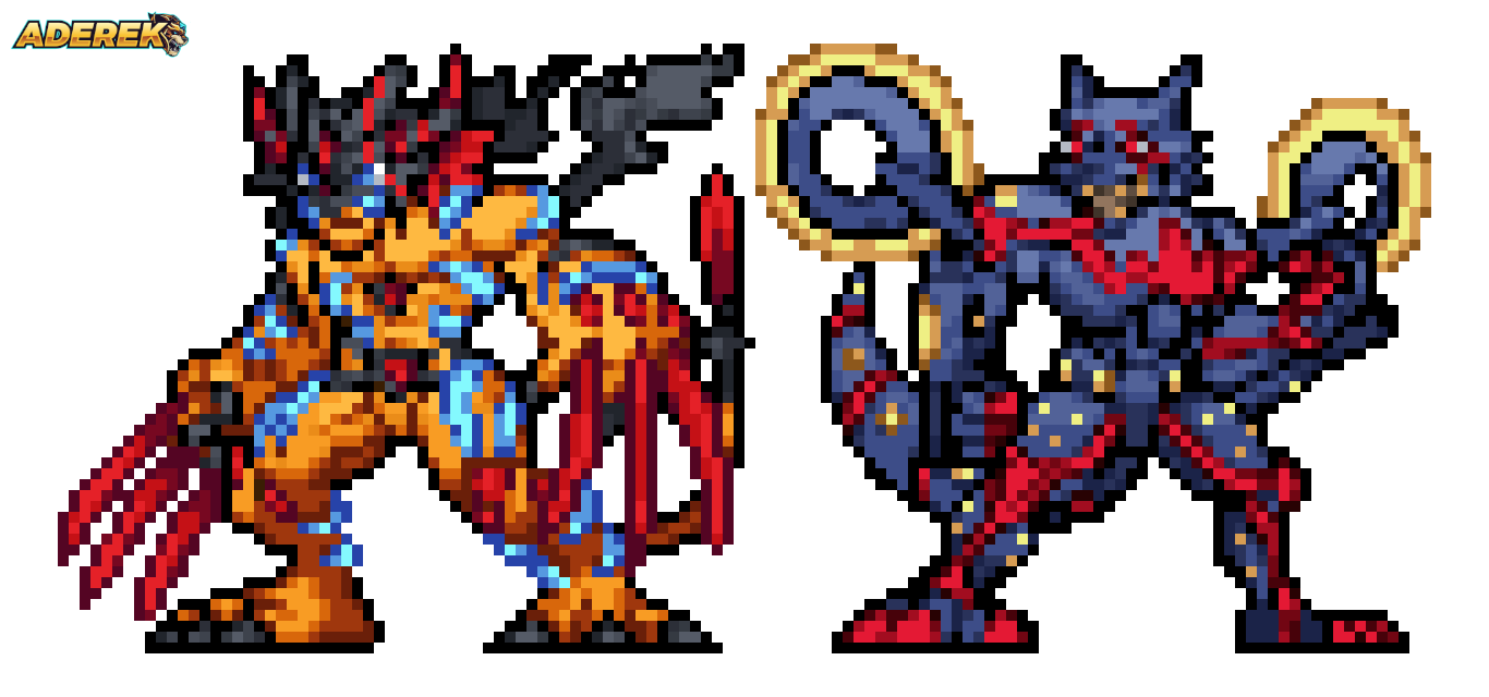 2boys, aderek, agumon_-yuki_no_kizuna-, armor, black_hair, black_scarf, blue_armor, claws