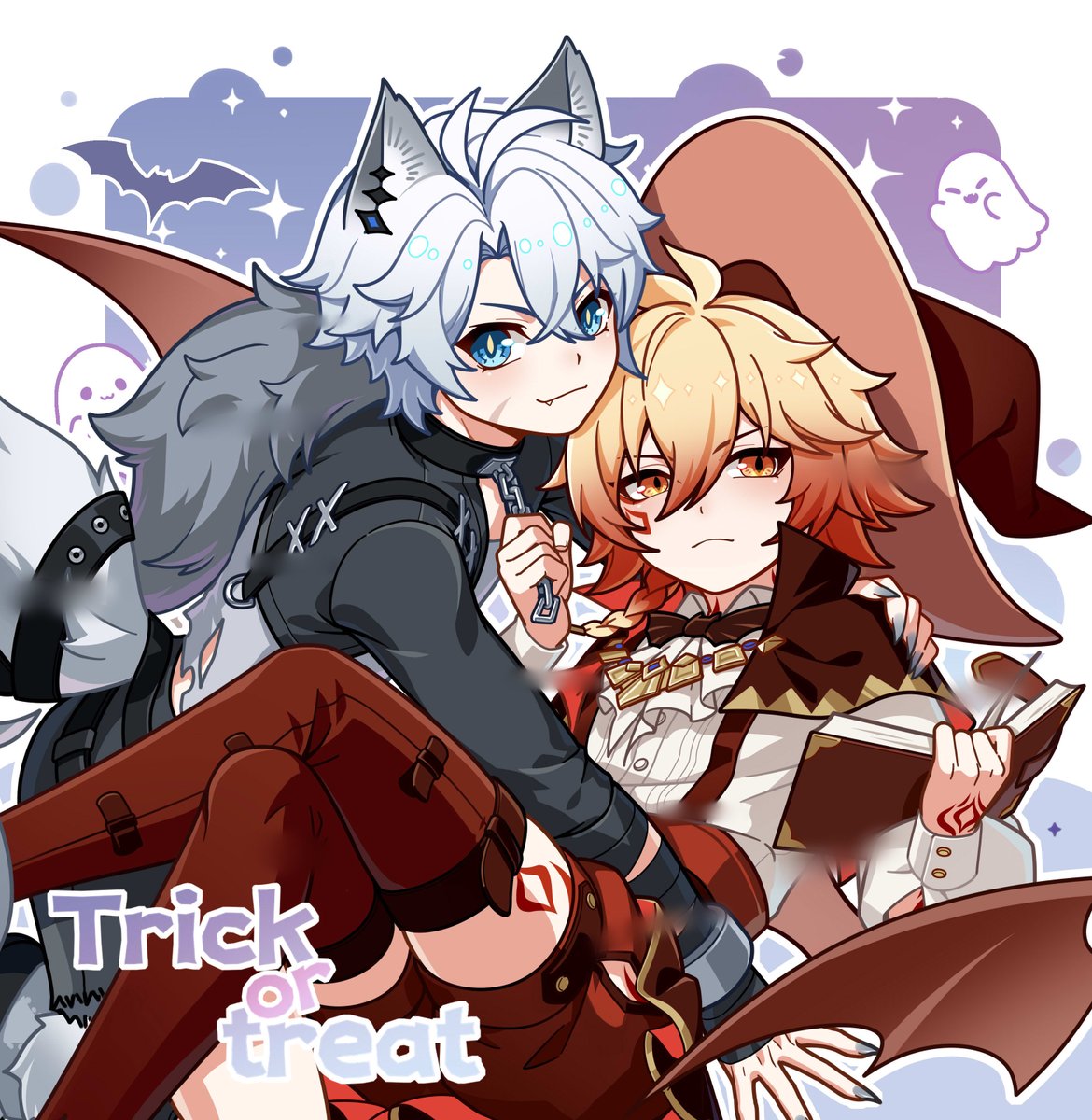 2boys, aged_down, alternate_costume, animal_ears, antenna_hair, black_collar, blonde_hair, blue_eyes