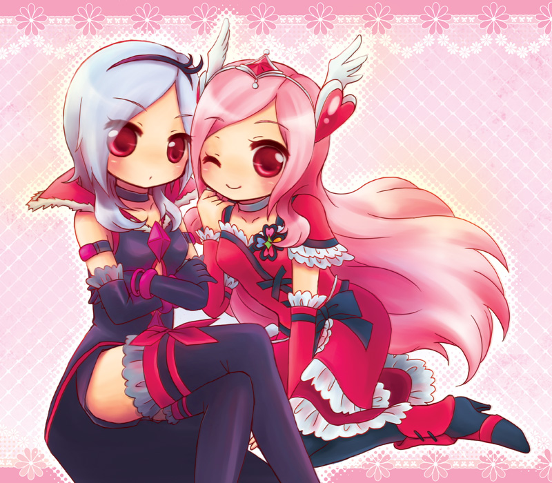 black_gloves, black_legwear, choker, crossed_arms, cure_passion, dress, dual_persona, eas