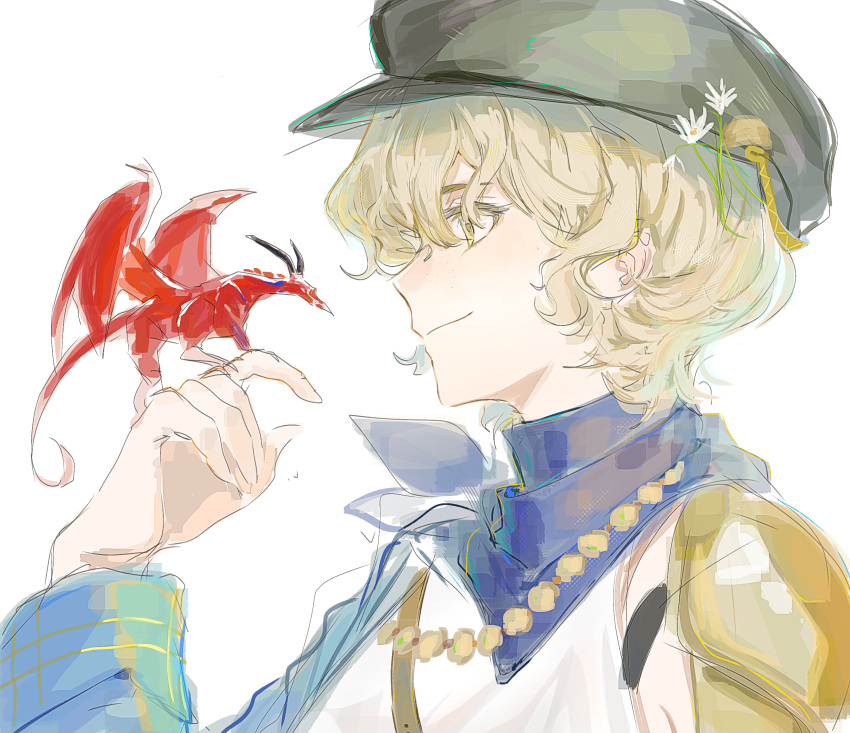 1girl, armor, black_hat, blonde_hair, blue_coat, blue_neckerchief, brume_(reverse:1999), closed_mouth