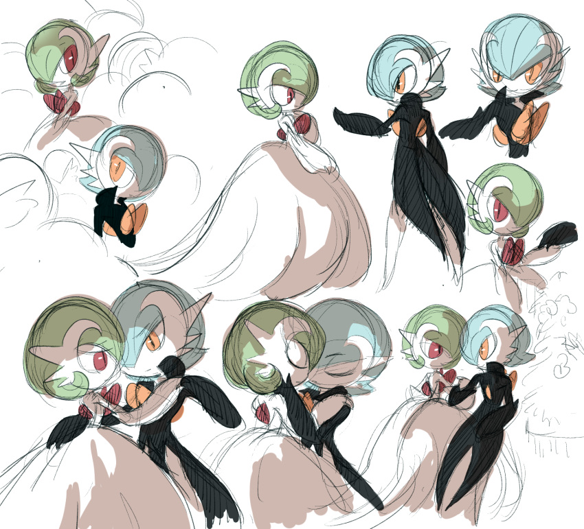 1boy, 1girl, alternate_color, alternate_design, alternate_hairstyle, alternate_universe, arm_behind_back, ball_gown