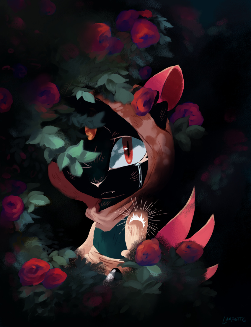 1other, absurdres, animal_ears, artist_name, bandana, black_fur, brown_bandana, brown_shirt
