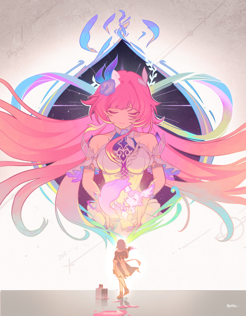 2girls, absurdres, amphoreus_(honkai:_star_rail), aqua_hair, bare_shoulders, black_coat, breasts, chinese_commentary