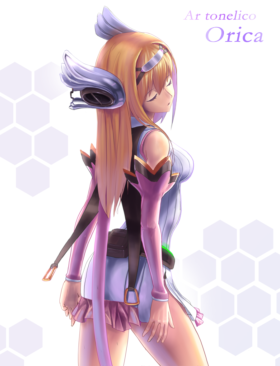 ar_tonelico, ar_tonelico_i, aurica_nestmile, blonde_hair, breasts, closed_eyes, detached_sleeves, eyes_closed
