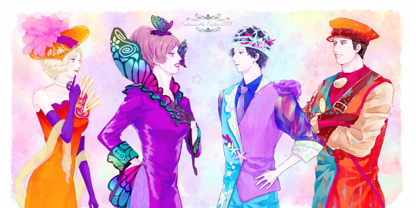 2boys, 2girls, black_hair, blonde_hair, blue_eyes, brown_hair, carlotta_mariposa, disneyland