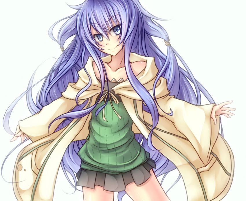blue_hair, duel_monster, eria, highres, long_hair, robe, shintani_tsushiya, simple_background