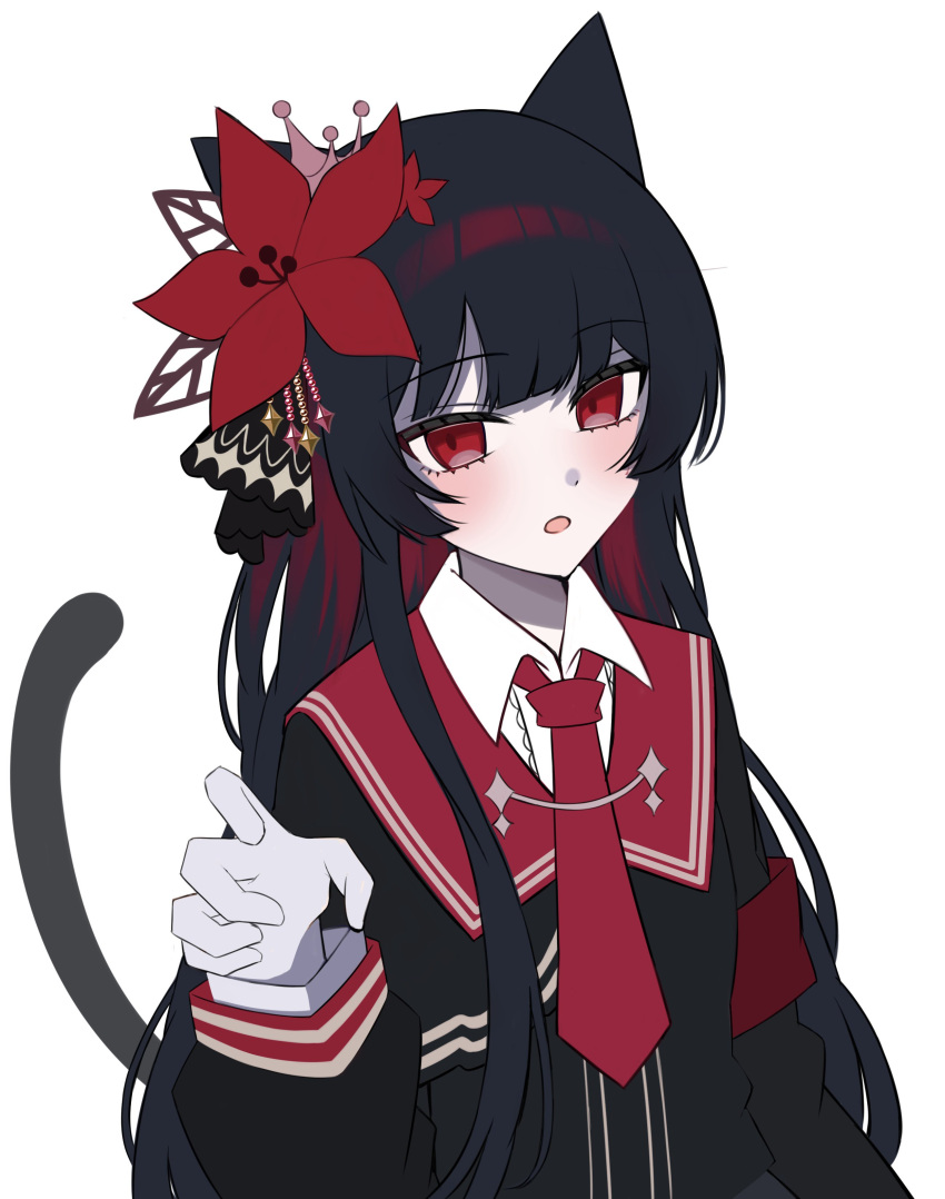 1girl, absurdres, animal_ears, armband, black_hair, black_shirt, cat_ears, cat_girl