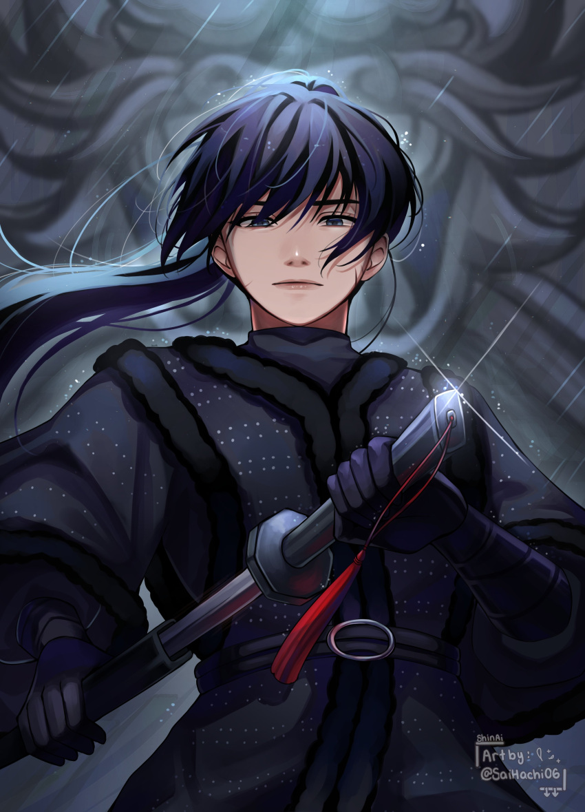 1girl, absurdres, animal, black_eyes, black_gloves, black_hair, black_robe, blurry