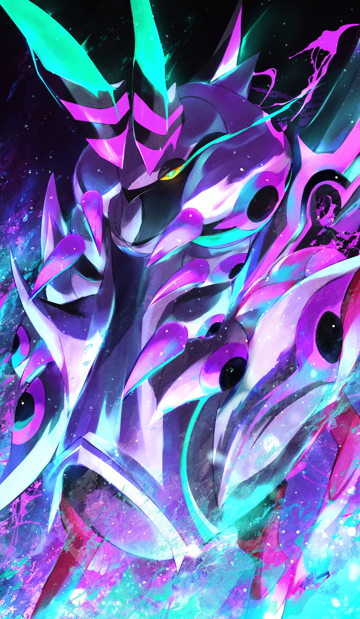 1other, antennae, aqua_eyes, armor, black_skin, blue_eyes, bug, centipede