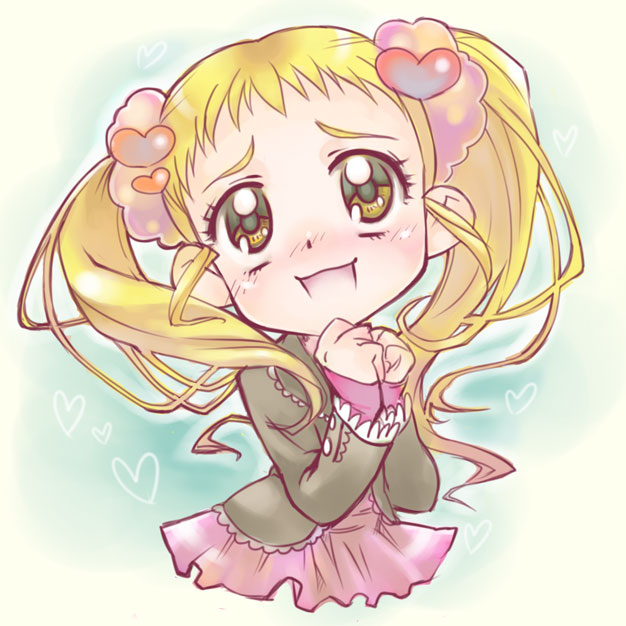 brown_eyes, dress, hands_clasped, happy, kasugano_urara, long_hair, precure, solo
