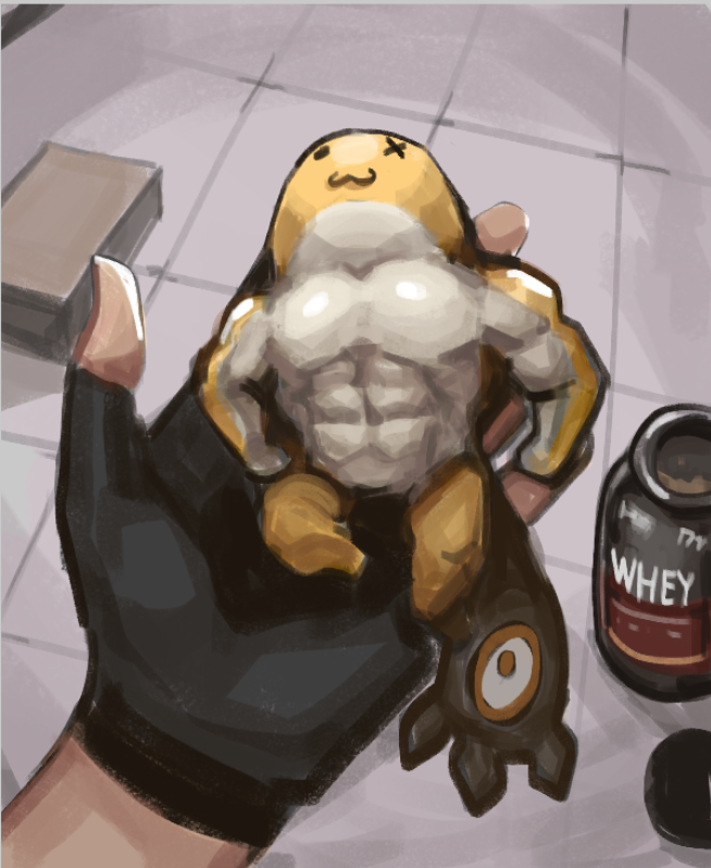 1girl, :3, abs, biceps, black_gloves, black_tail, commentary, english_commentary