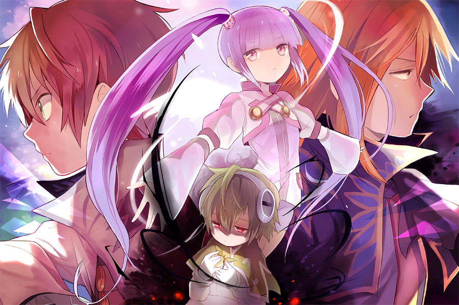 blonde_hair, bolero, brown_hair, cravat, cropped_jacket, green_eyes, green_hair, kitsuta