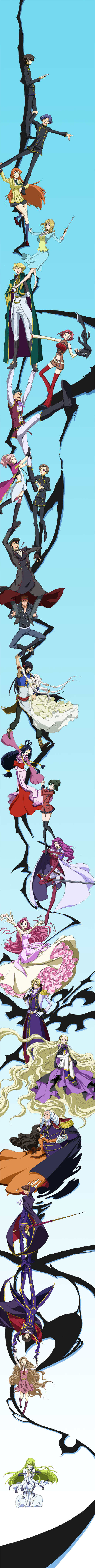aiguillette, anya_alstreim, aomushi, black_hair, blonde_hair, blue_hair, boots, brown_hair, c.c., cape, charles_zi_britannia, code_geass, cornelia_li_britannia, cousins, dress, durarara!!, euphemia_li_britannia, everyone, gino_weinberg, glasses, green_hair, highres, jeremiah_gottwald, kallen_stadtfeld, kururugi_suzaku, lelouch_lamperouge, li_xingke, long_hair, long_image, marianne_vi_britannia, milly_ashford, nina_einstein, nunnally_lamperouge, orange_hair, ougi_kaname, pink_hair, rivalz_cardemonde, rolo_lamperouge, schneizel_el_britannia, school_uniform, shirley_fenette, short_hair, skirt, spoilers, sumeragi_kaguya, sword, tall_image, tamaki_shin'ichirou, tamaki_shinichiro, thigh_boots, thighhighs, tianzi, trust_me, v.v., weapon, white_hair, zero_(code_geass)