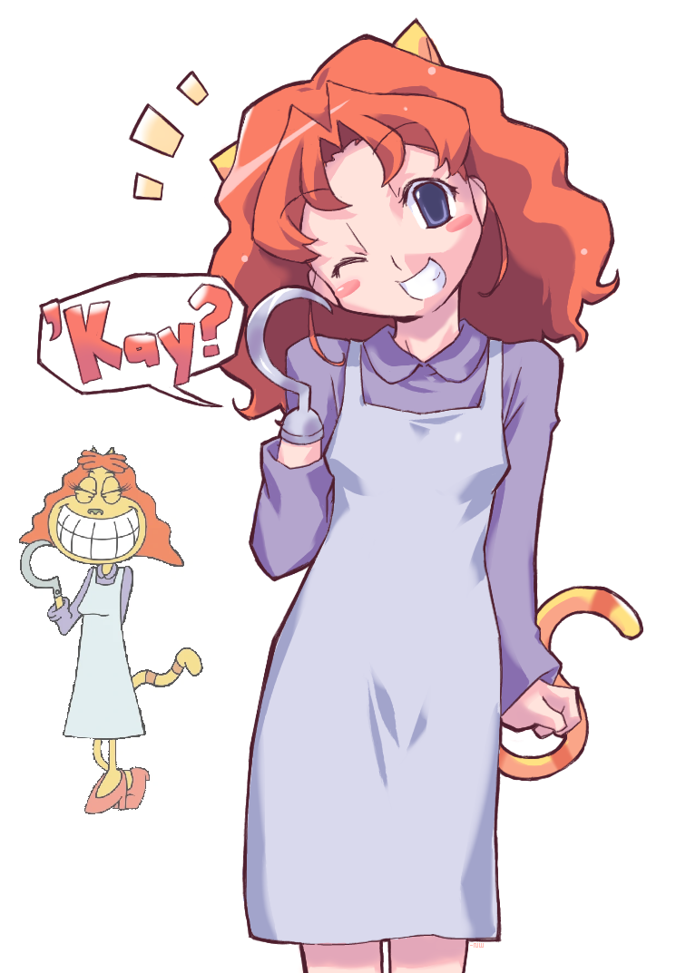 1girl, 2000s_(style), amputee, animal_ears, animification, blue_eyes, blush, blush_stickers