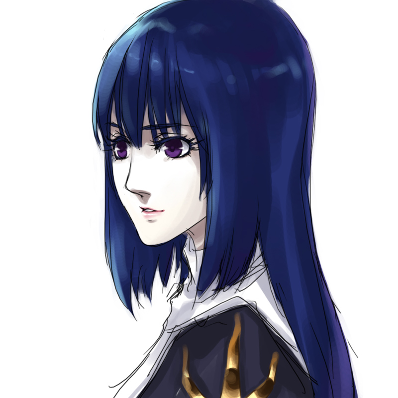 1girl, black_dress, blue_hair, commentary_request, dress, long_hair, looking_afar, parted_lips