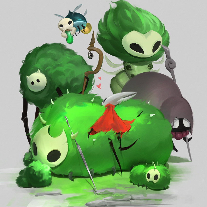 aknid_(hollow_knight), arthropod_girl, beads, bell, black_eyes, black_skin, blank_eyes, brown_cloak