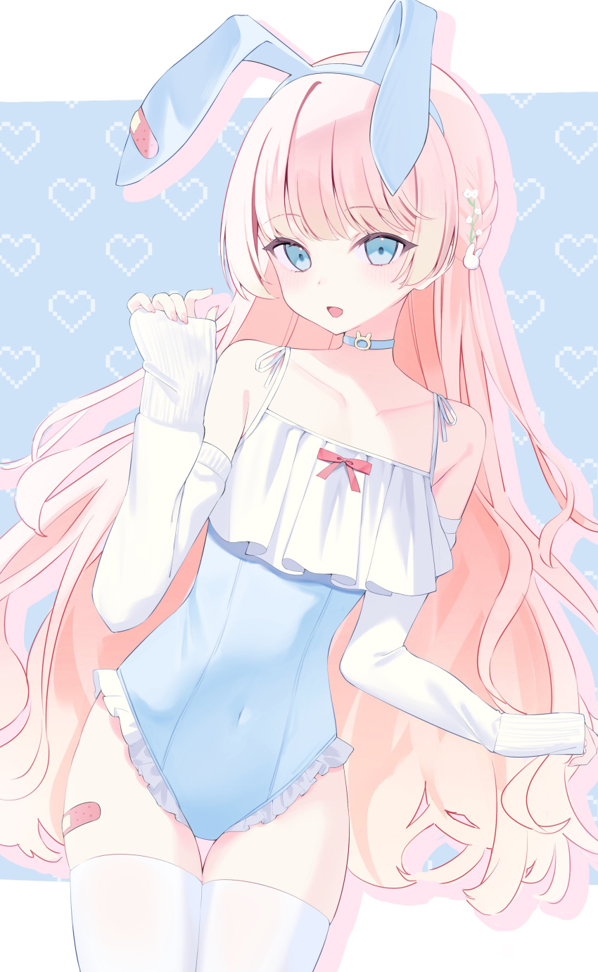 1girl, absurdres, amo_uno, animal_ear_hairband, animal_ears, artist_request, bandaid_on_object, bare_shoulders