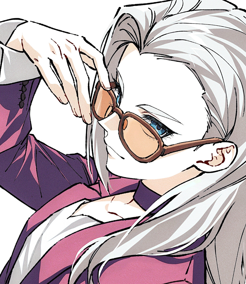 1girl, absurdres, adjusting_eyewear, ako_(eanaaati1), blue_eyes, choker, closed_mouth, collarbone