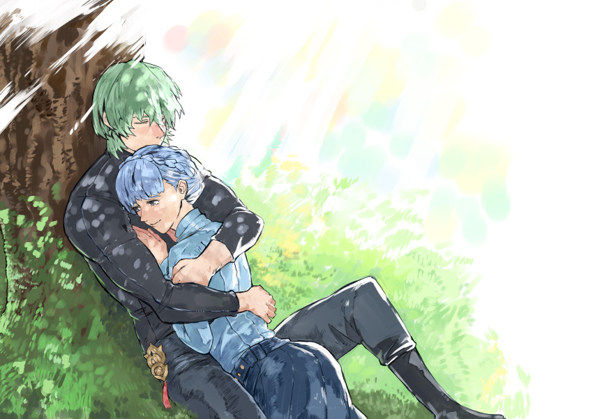 1boy, 1girl, absurdres, alternate_costume, alternate_hair_color, biceps, black_boots, black_pants