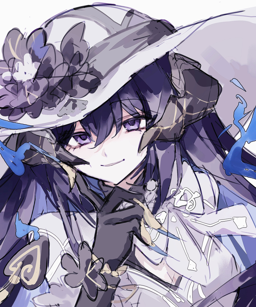 1girl, black_flower, black_hair, blue_fire, chinese_commentary, claws, commentary, constance_(honkai:_star_rail)