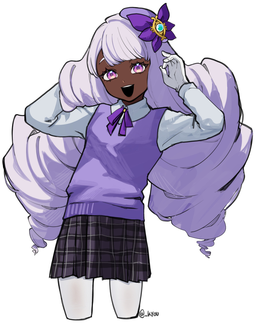 1girl, aged_down, alternate_costume, collared_shirt, cropped_legs, dark-skinned_female, dark_skin, eternalgrayores
