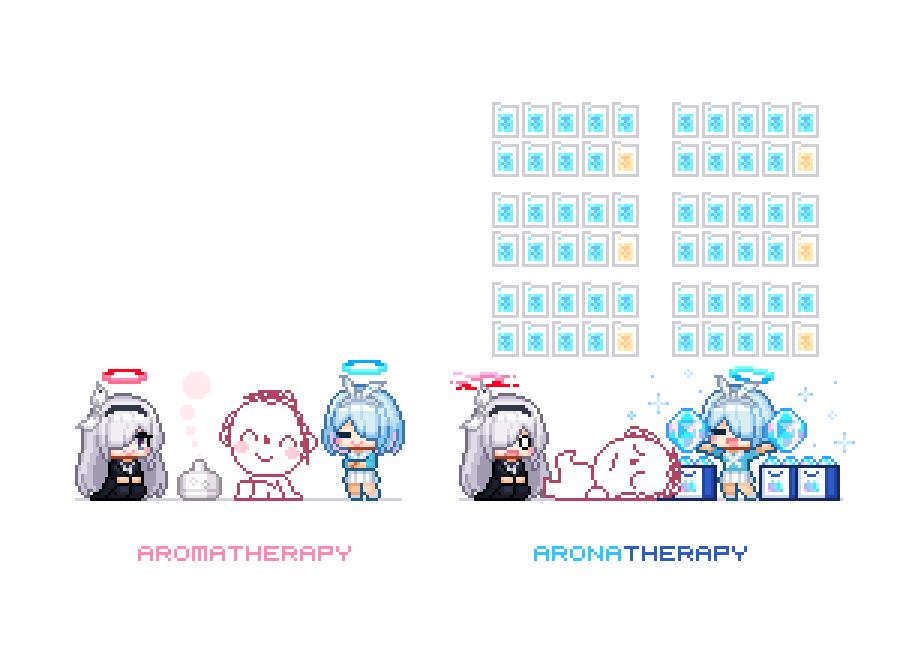 1boy, 2girls, =_=, arona_(blue_archive), blue_archive, blue_hair, blue_halo, chibi