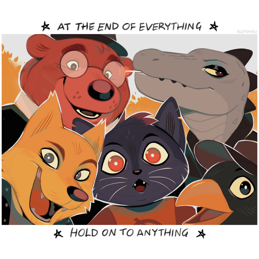 2girls, 3boys, absurdres, angus_delaney, animal_ears, bea_santello, beak, bear_boy