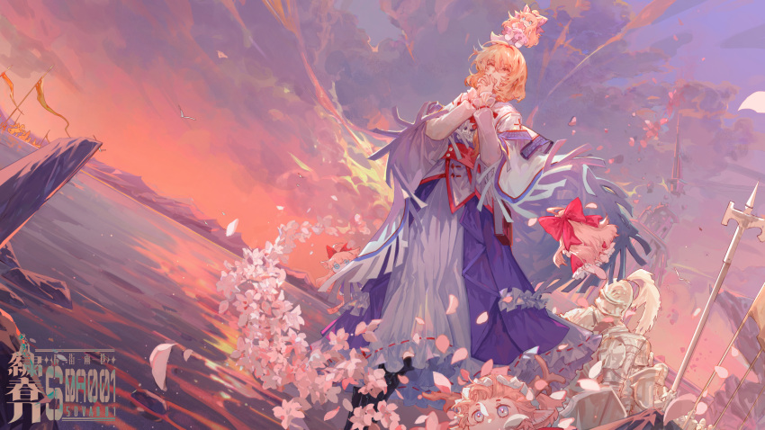 1girl, absurdres, alice_margatroid, bird, blonde_hair, blue_overskirt, capelet, closed_eyes