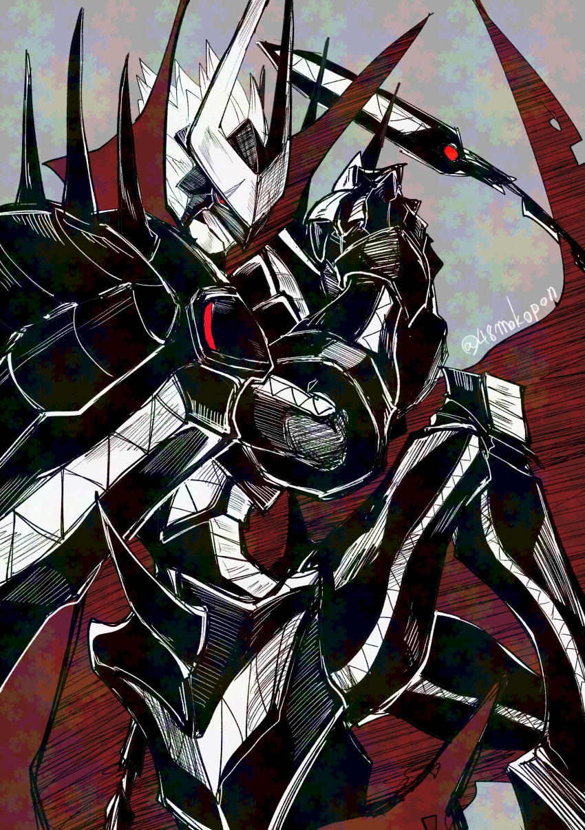 48mokopon, absurdres, armor, black_armor, cape, cowboy_shot, digimon, digimon_(creature)