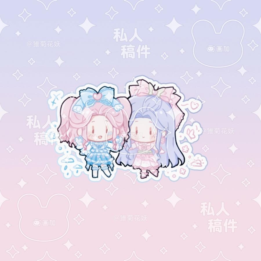 +++, 2girls, angel_wings, aying99792, blue_bow, blue_dress, bow, bow_earrings