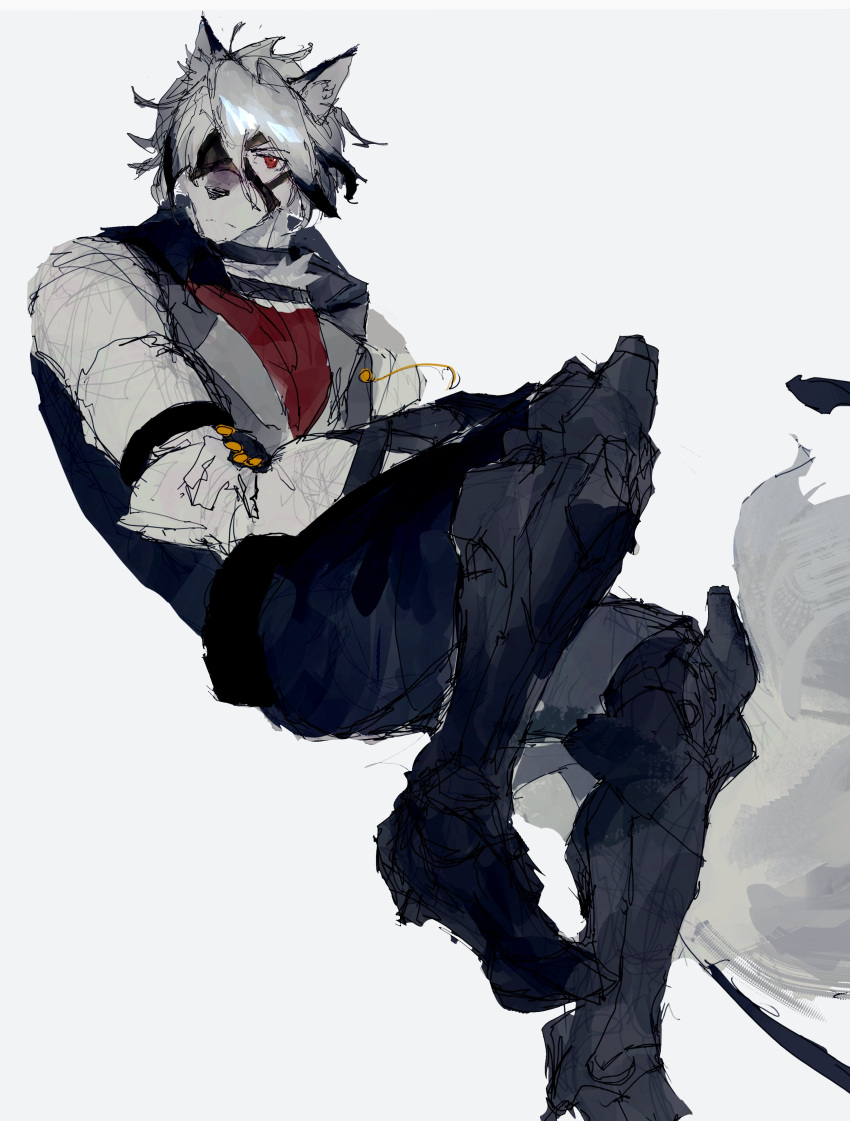 0_0ffline, 1boy, absurdres, black_vest, crossed_arms, eyepatch, furry, furry_male