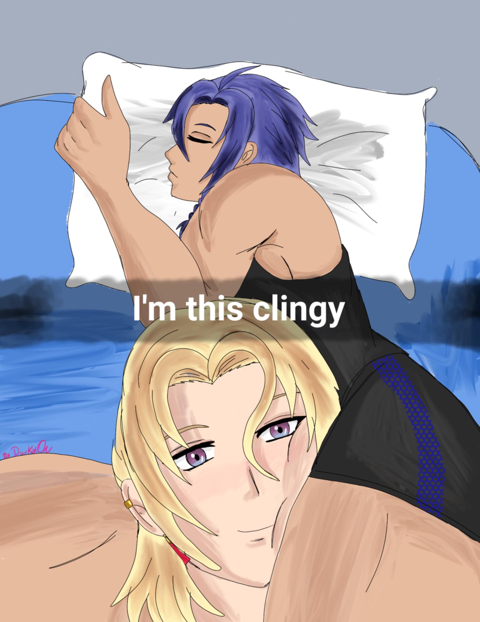 cypar_(noctilucent), darkyon, delos_(noctilucent), highres, i'm_this_clingy_(meme), meme, noctilucent:_before_dawn, non-web_source