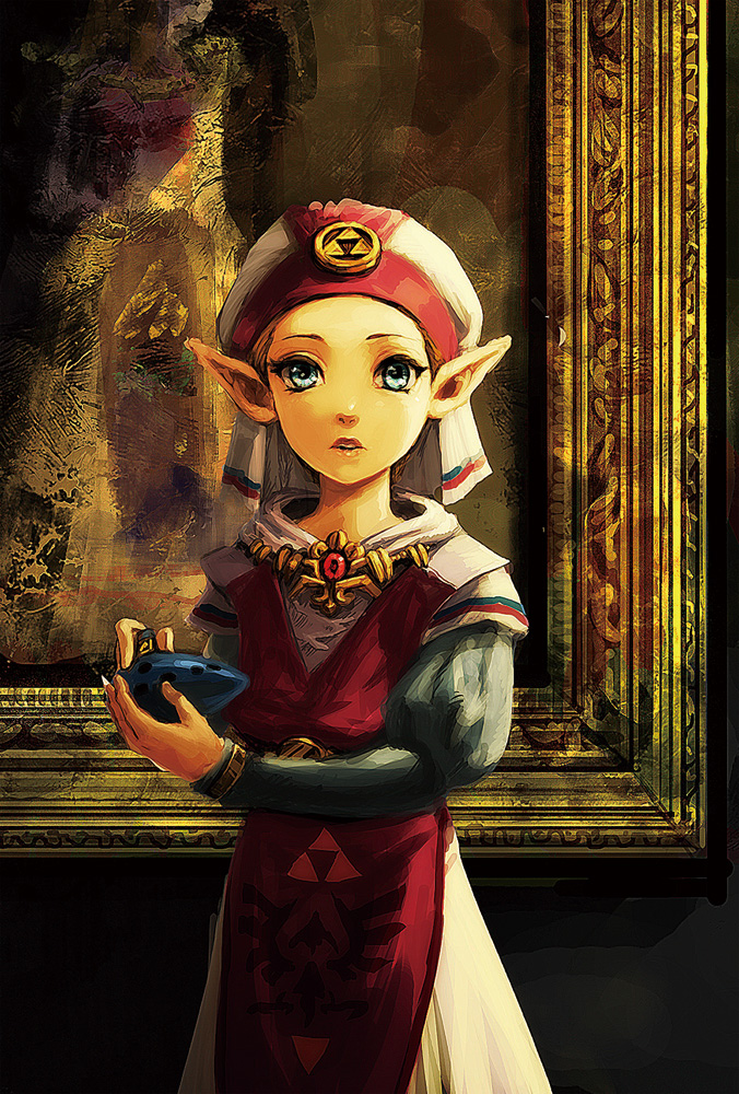 instrument, kiyoharu_(stella), nintendo, ocarina, ocarina_of_time, pointy_ears, princess_zelda, the_legend_of_zelda, time_paradox, young