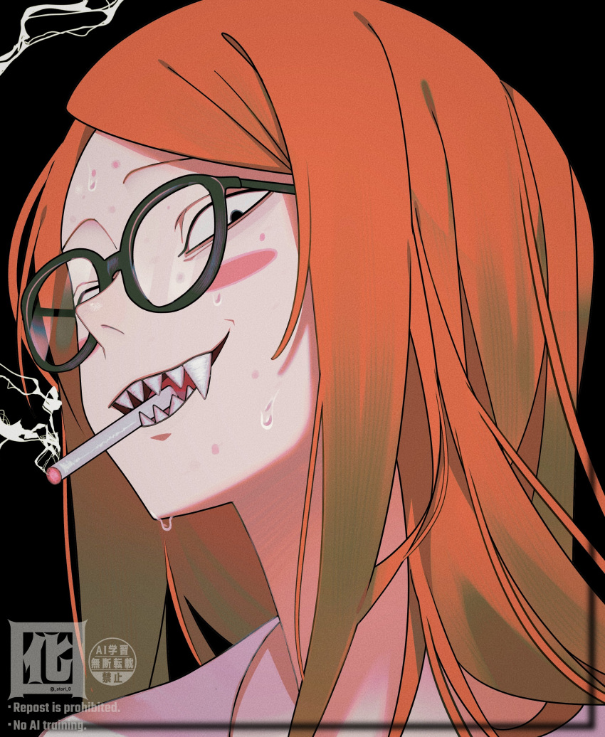 1boy, absurdres, aged_up, black_background, black_eyes, blush_stickers, cigarette, glasses