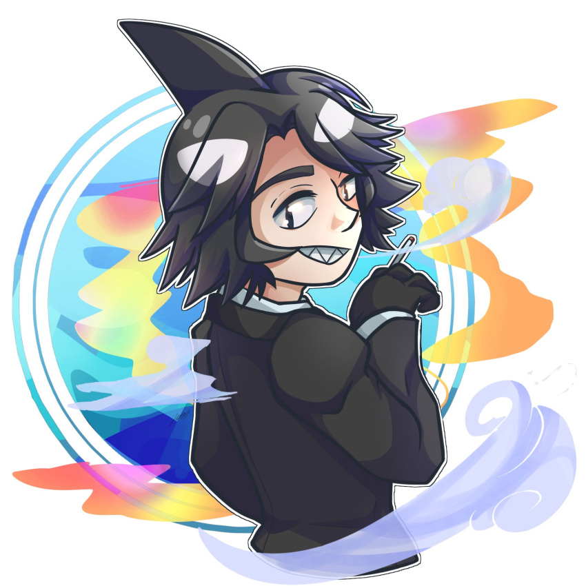 1boy, black_gloves, black_hair, black_jacket, cigarette, fins, funamusea, gloves