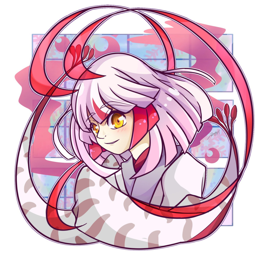 1girl, funamusea, highres, japanese_clothes, kimono, multicolored_hair, oounabara_to_wadanohara, red_hair, tatsumiya_(funamusea), two-tone_hair, wendysudy, white_hair, white_kimono, yellow_eyes