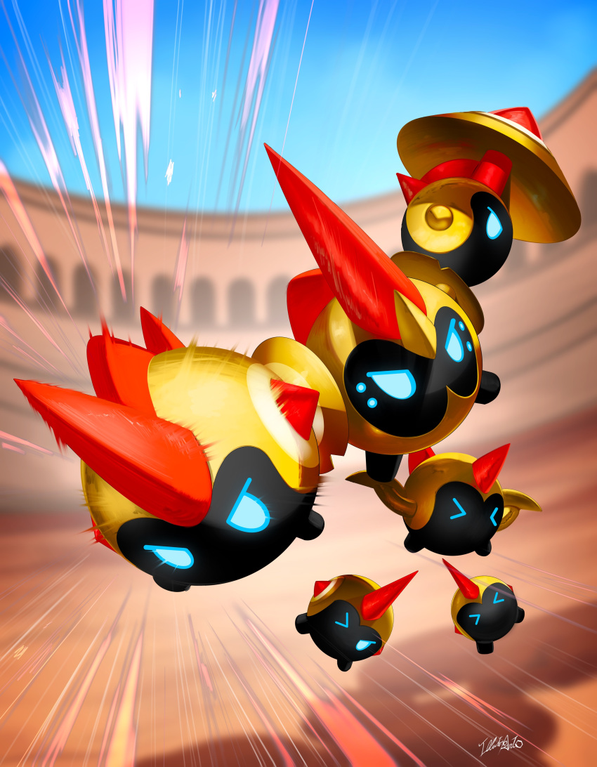 >_<, absurdres, blue_eyes, closed_eyes, colosseum, commentary, falinks, fivizzaniluke