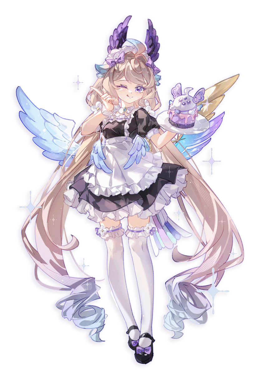 1girl, ;q, absurdres, ahoge, aloupeep_(enna_alouette), bird_tail, blonde_hair, breasts
