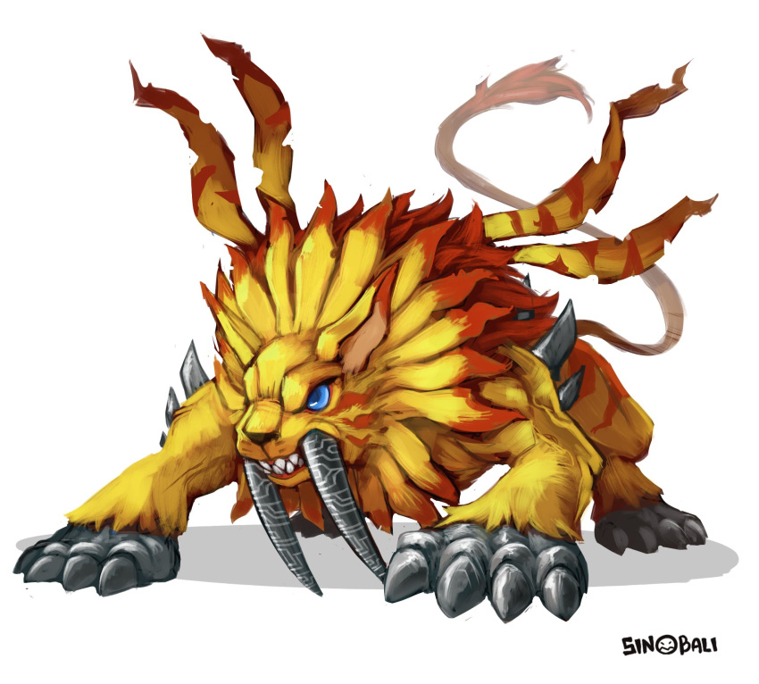 artist_name, blue_eyes, claws, digimon, digimon_(creature), fangs, highres, lion