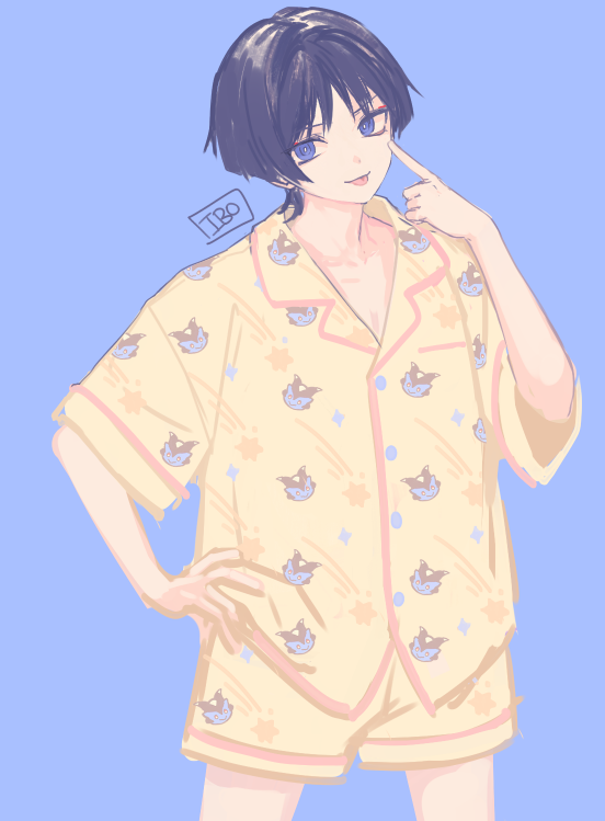 1boy, 49ibo240, :p, akanbe, alternate_costume, black_hair, blunt_ends, breast_pocket