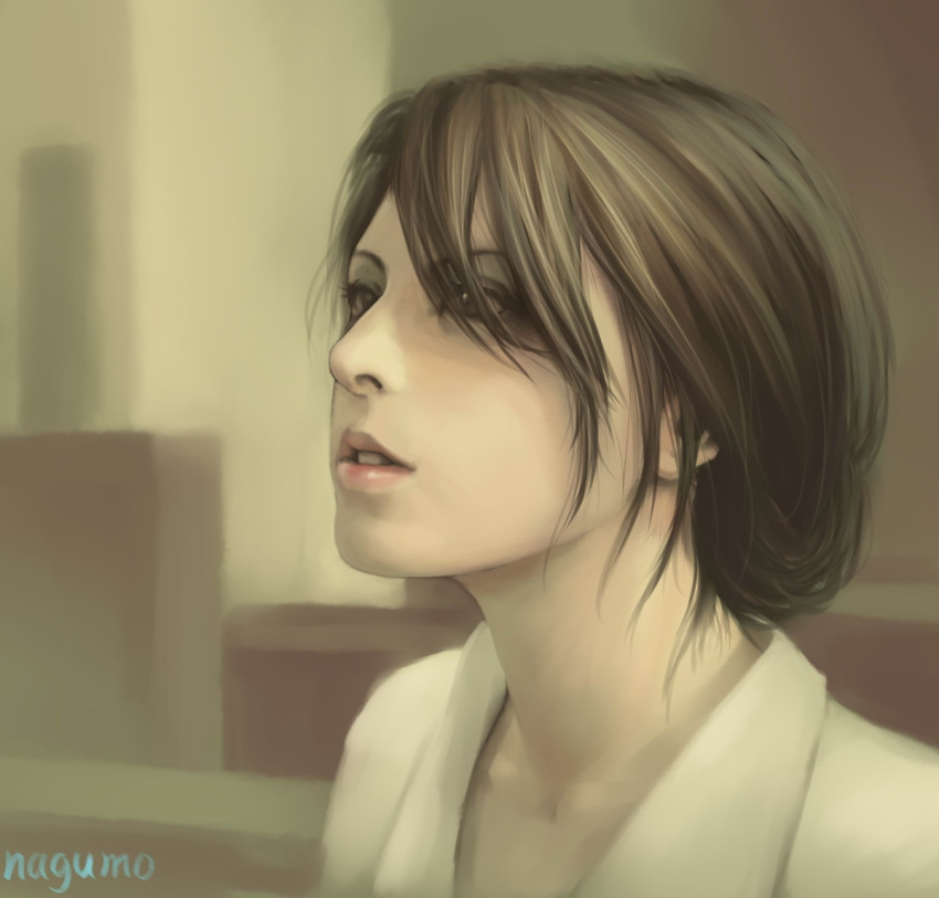 brown_hair, hair_over_one_eye, lips, nagumo_(qmzp10), open_mouth, original, photorealistic, portrait