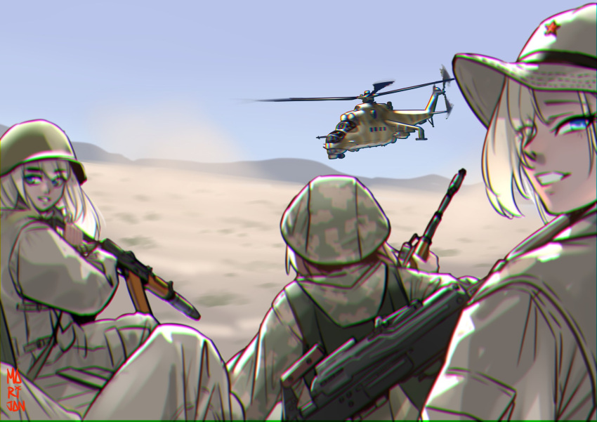 1other, 3girls, afghanistan, aircraft, ak-74, aks-74ub, army, artist_name