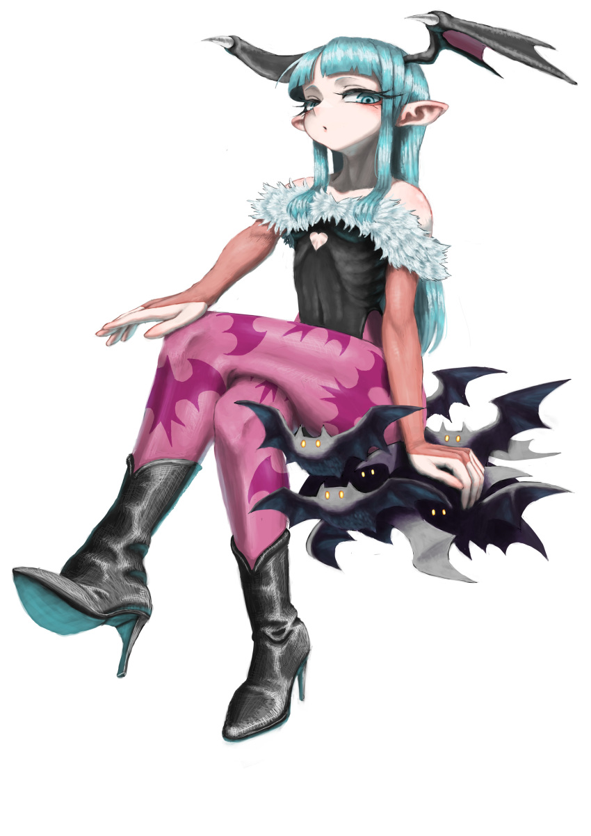 1girl, absurdres, animal_print, aqua_eyes, aqua_hair, bat_(animal), bat_print, bat_wings