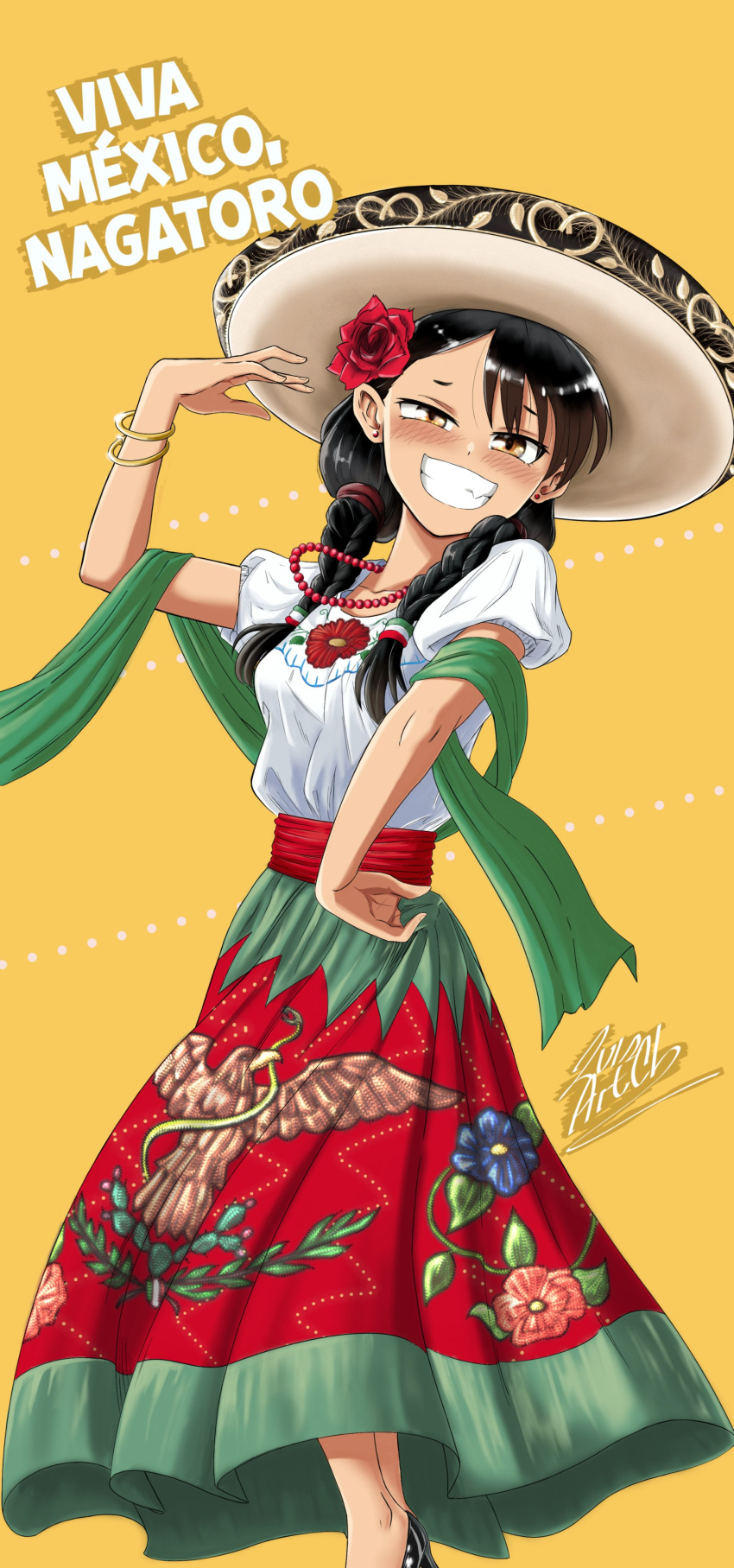 absurdres, commentary_request, highres, ijiranaide_nagatoro-san, mexican_clothes, mexican_dress, mexican_flag, nagatoro_hayase